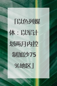 以色列媒体：以军计划两月内控制加沙75%地区